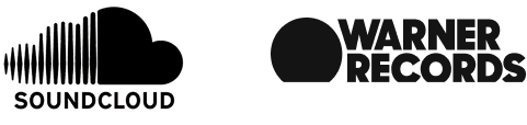 Logos for SoundCloud and Warner Records in black and white.